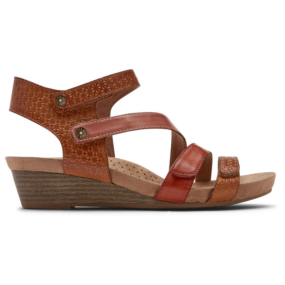 Rockport Canada Cobb Hill Hollywood 4-Strap - Womens Wedges Sandals Brown (QRB605473)